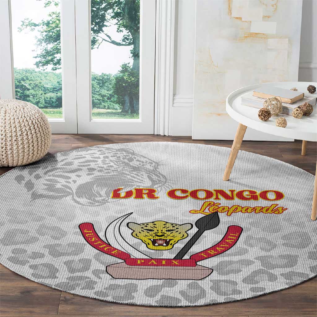 Afro DR Congo Football Round Carpet Viva Les Leopards - White - African Pride