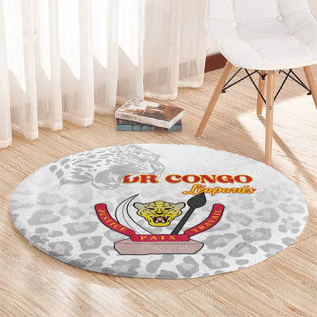Afro DR Congo Football Round Carpet Viva Les Leopards - White - African Pride