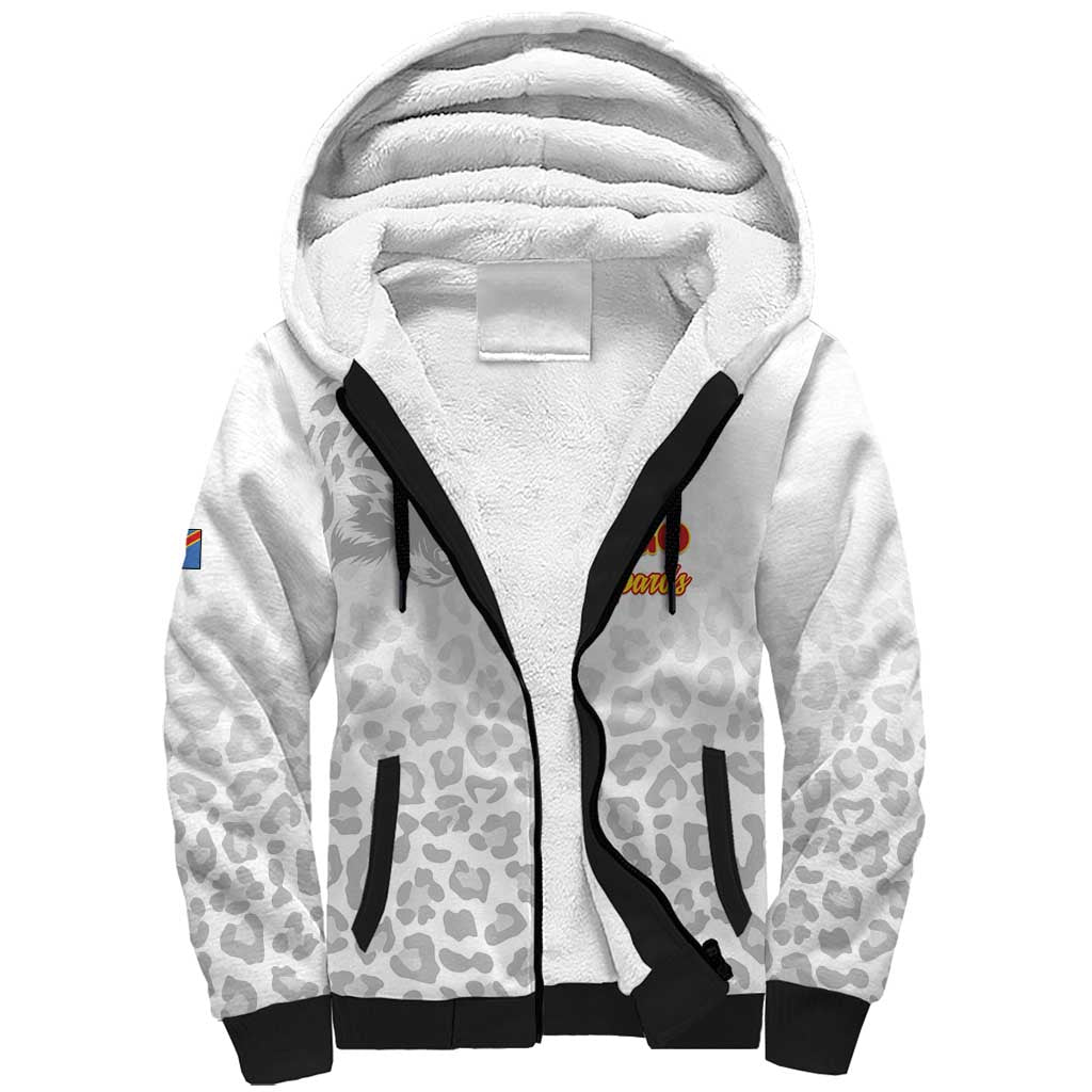 Afro DR Congo Football Custom Sherpa Hoodie Viva Les Leopards - White - African Pride