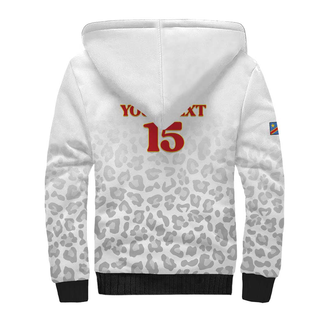 Afro DR Congo Football Custom Sherpa Hoodie Viva Les Leopards - White - African Pride