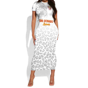 Afro DR Congo Football Custom Short Sleeve Bodycon Dress Viva Les Leopards - White - African Pride
