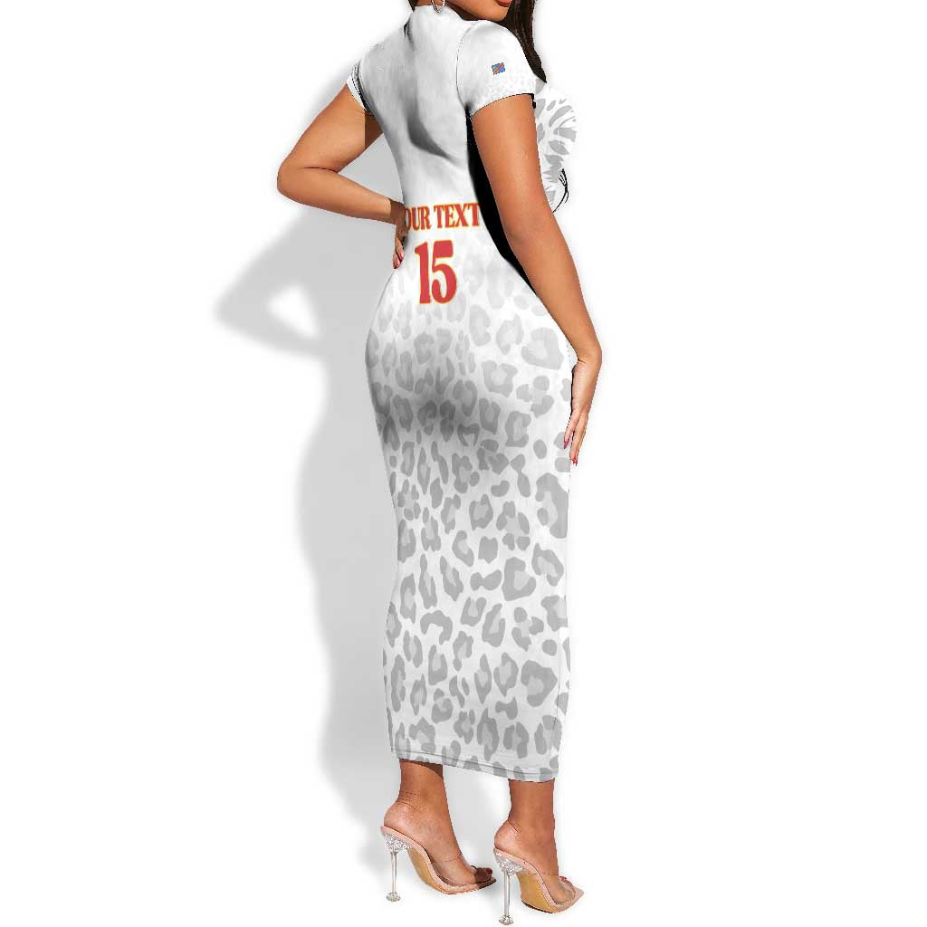 Afro DR Congo Football Custom Short Sleeve Bodycon Dress Viva Les Leopards - White - African Pride