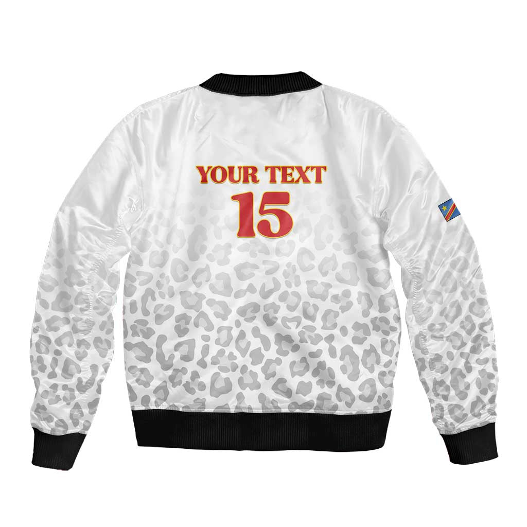 Afro DR Congo Football Custom Sleeve Zip Bomber Jacket Viva Les Leopards - White - African Pride
