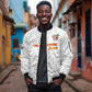 Afro DR Congo Football Custom Sleeve Zip Bomber Jacket Viva Les Leopards - White - African Pride