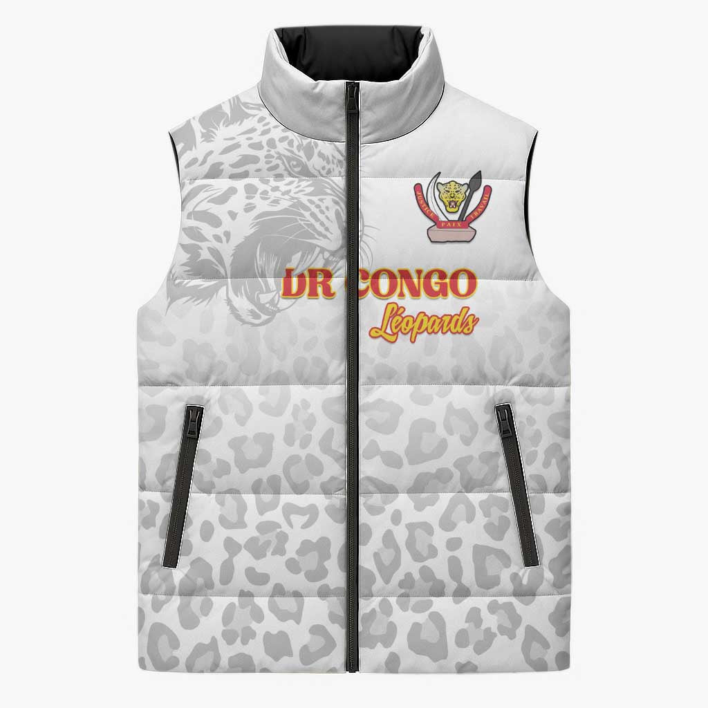 Custom DR Congo Football Sleeveless Puffer Jacket Go Champions Leopards - White