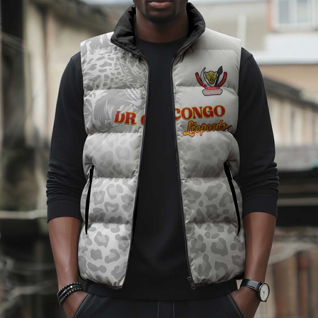 Custom DR Congo Football Sleeveless Puffer Jacket Go Champions Leopards - White