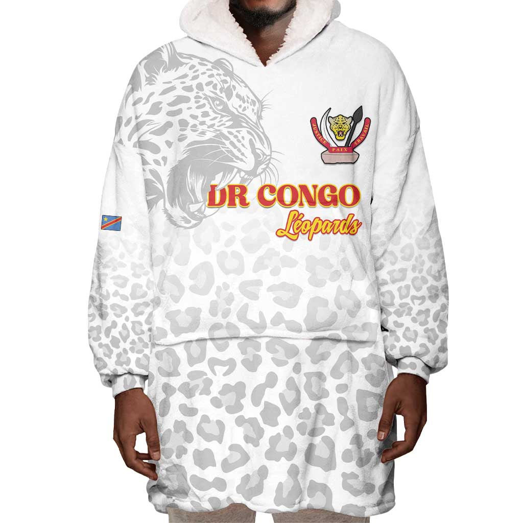 Afro DR Congo Football Custom Wearable Blanket Hoodie Viva Les Leopards - White - African Pride