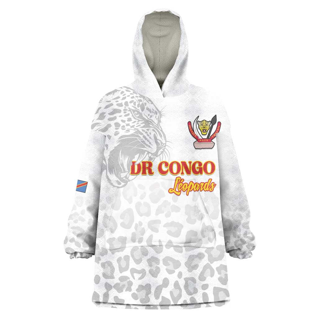 Afro DR Congo Football Custom Wearable Blanket Hoodie Viva Les Leopards - White - African Pride