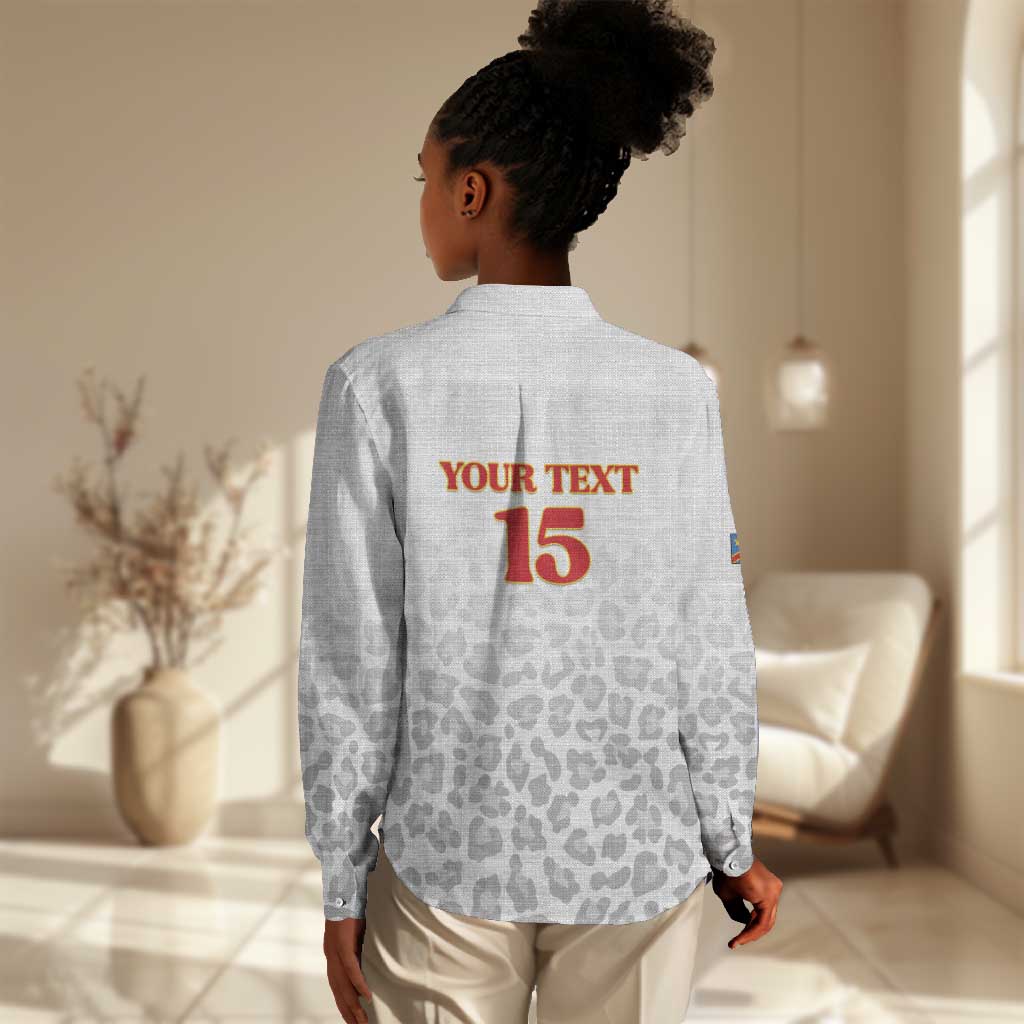 Afro DR Congo Football Custom Women Casual Shirt Viva Les Leopards - White - African Pride