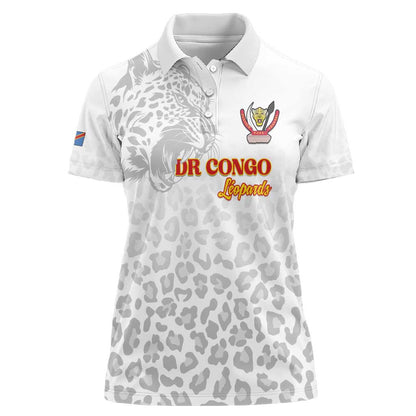 Afro DR Congo Football Custom Women Polo Shirt Viva Les Leopards - White - African Pride