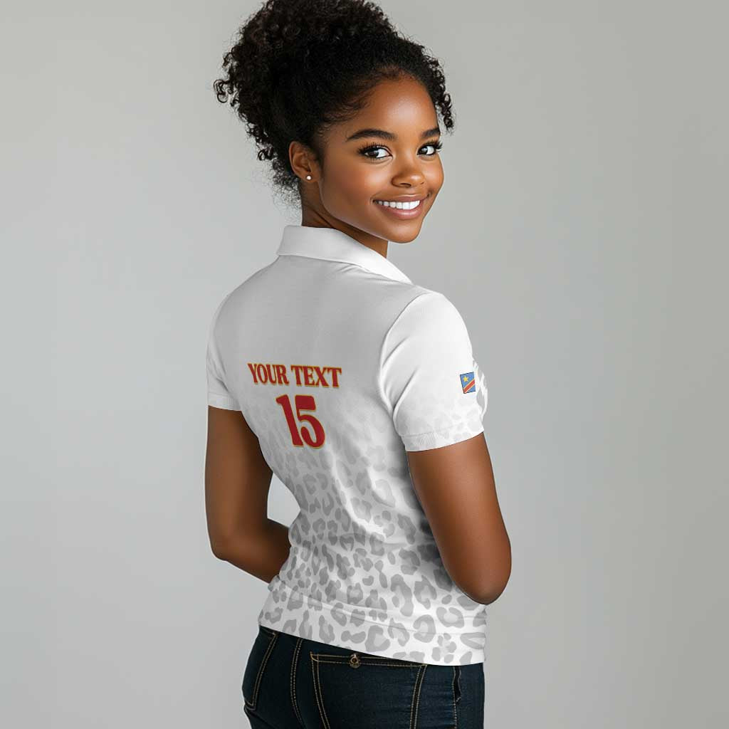 Afro DR Congo Football Custom Women Polo Shirt Viva Les Leopards - White - African Pride