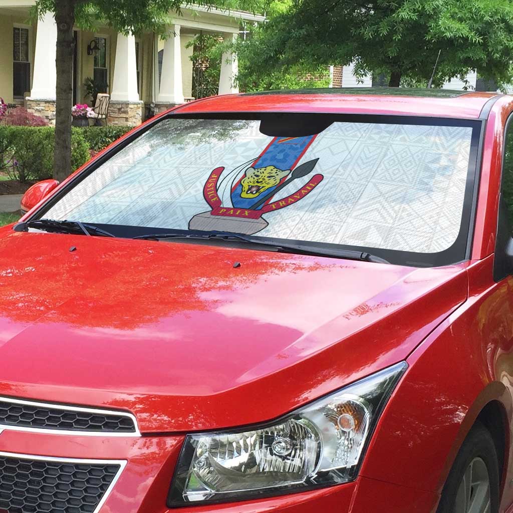 DR Congo Football Auto Sun Shade Leopards Mix Kuba Raffia Pattern