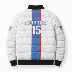 Custom DR Congo Football Bomber Puffer Jacket Leopards Mix Kuba Raffia Pattern