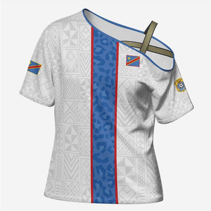 Custom DR Congo Football Cross Shoulder Shirt Leopards Mix Kuba Raffia Pattern