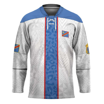 Custom DR Congo Football Hockey Jersey Leopards Mix Kuba Raffia Pattern