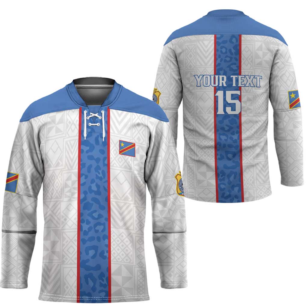 Custom DR Congo Football Hockey Jersey Leopards Mix Kuba Raffia Pattern
