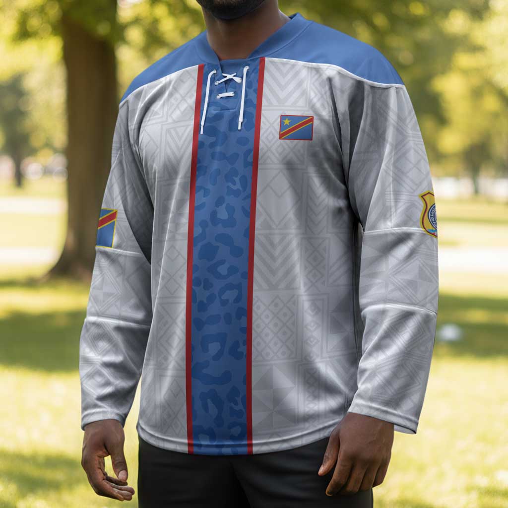 Custom DR Congo Football Hockey Jersey Leopards Mix Kuba Raffia Pattern