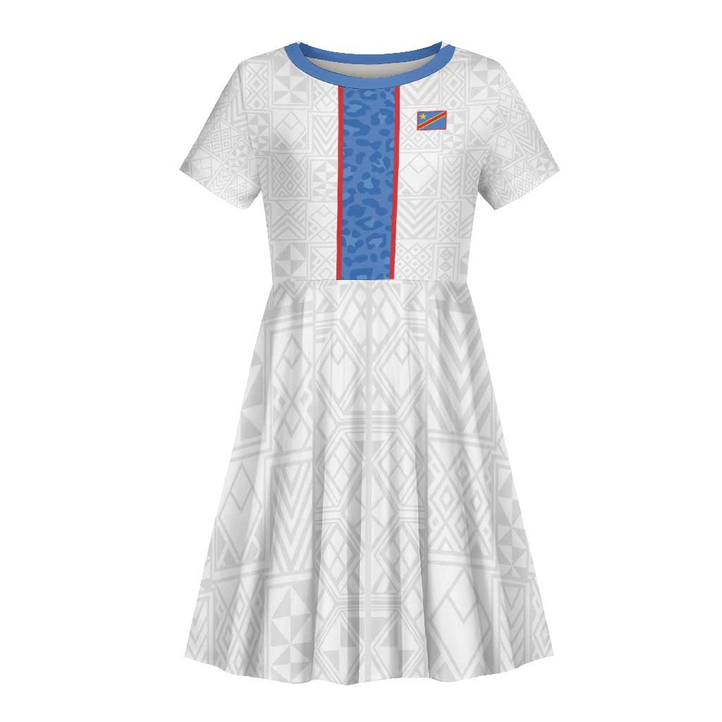 Afro DR Congo Football Custom Kid Short Sleeve Dress Leopards Never Give Up - African Pride