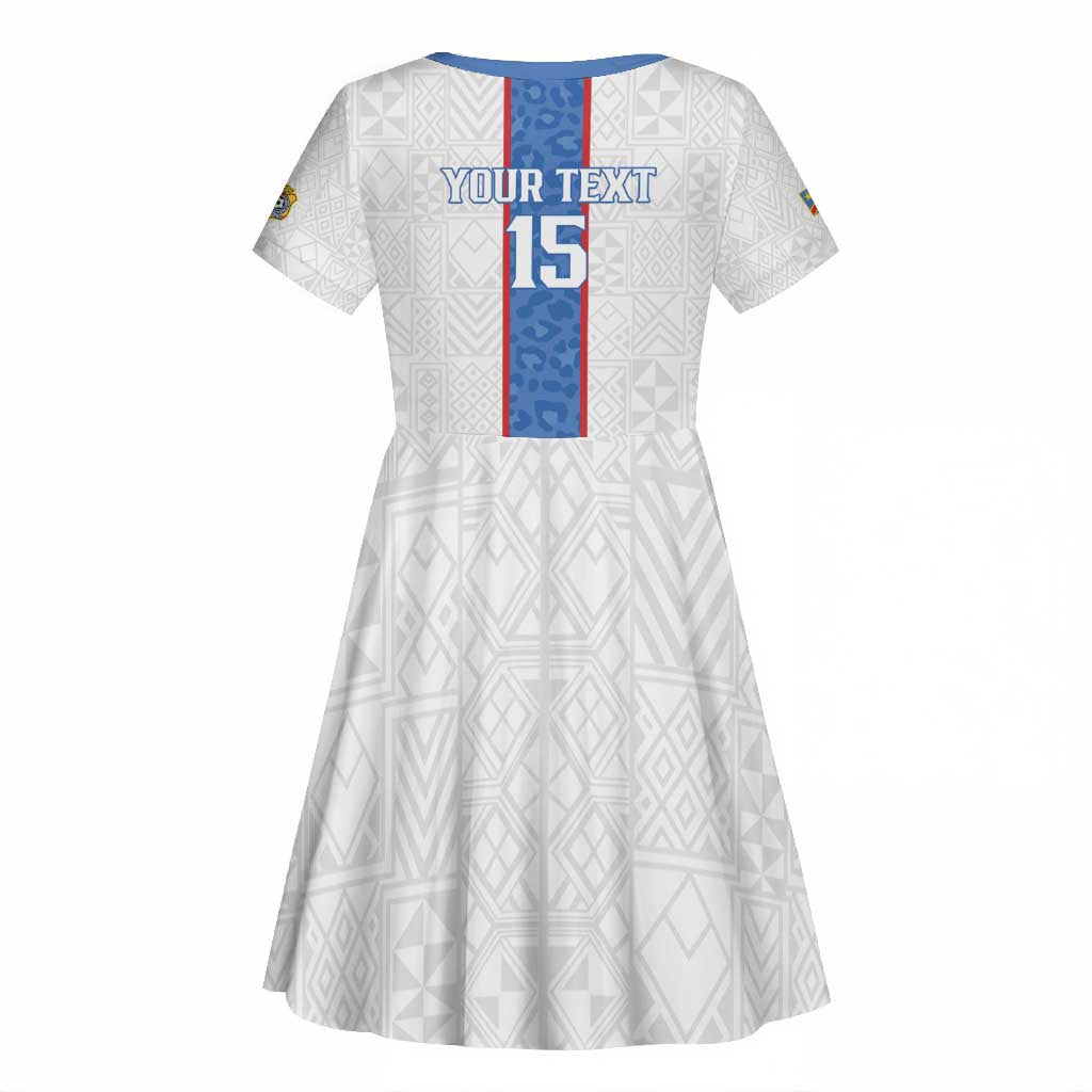 Afro DR Congo Football Custom Kid Short Sleeve Dress Leopards Never Give Up - African Pride