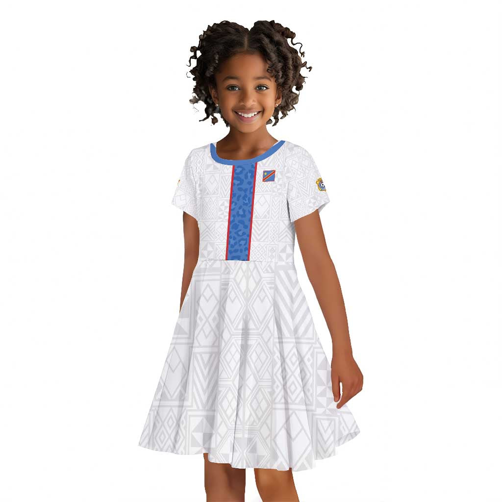 Afro DR Congo Football Custom Kid Short Sleeve Dress Leopards Never Give Up - African Pride