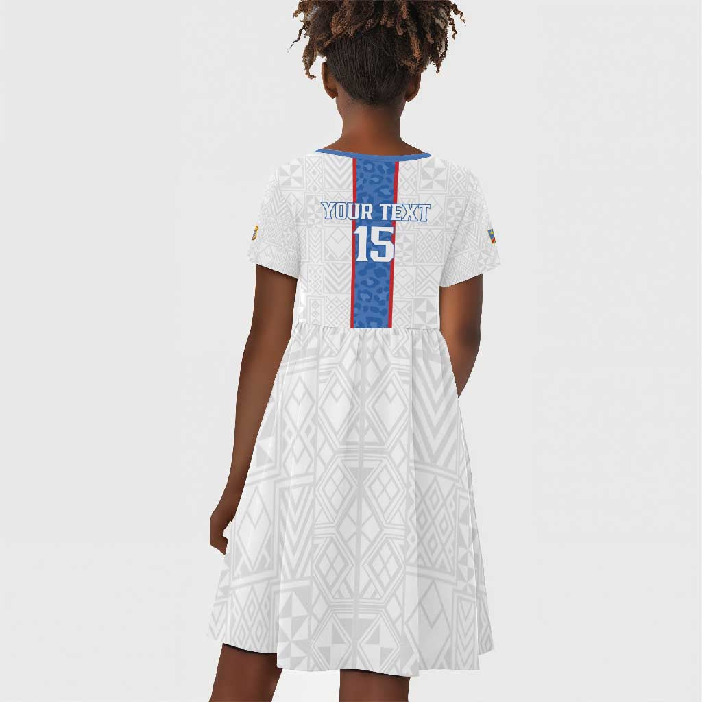 Afro DR Congo Football Custom Kid Short Sleeve Dress Leopards Never Give Up - African Pride