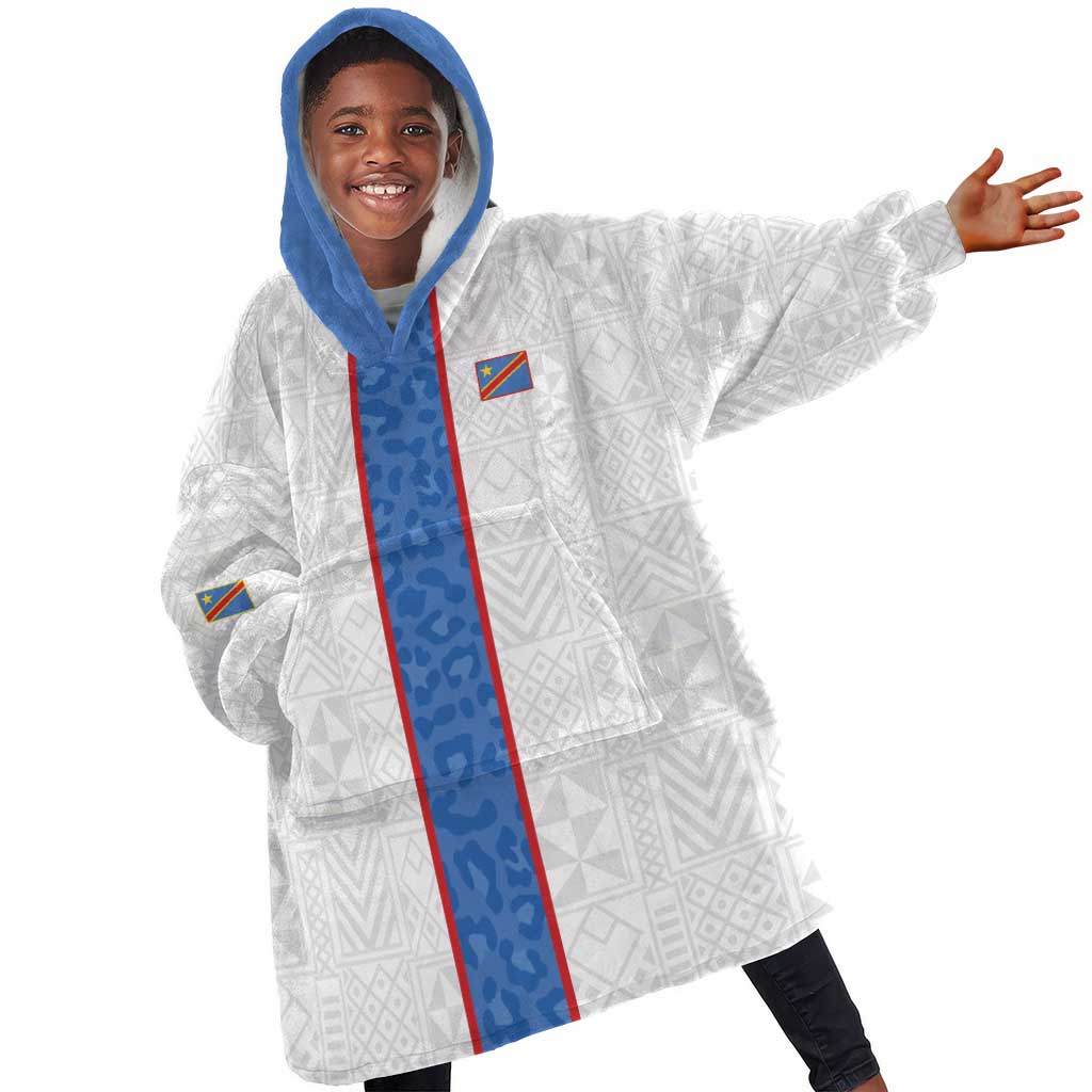 Afro DR Congo Football Custom Kid Wearable Blanket Hoodie Leopards Never Give Up - African Pride