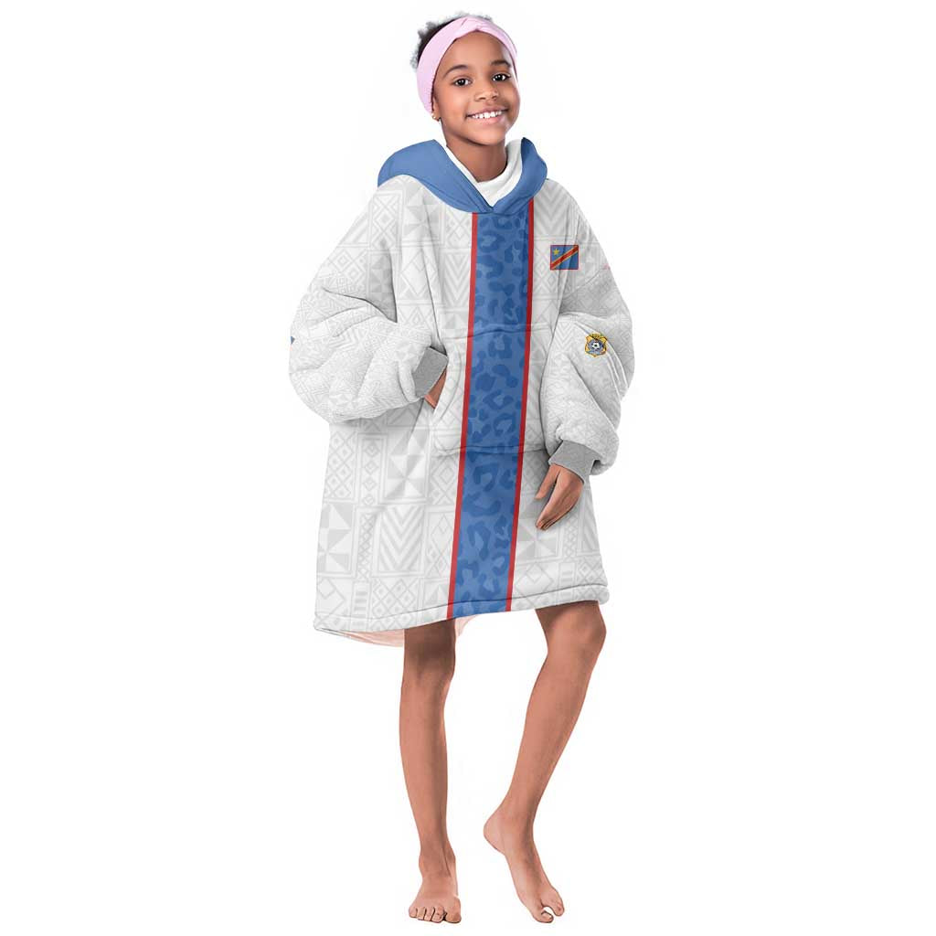 Afro DR Congo Football Custom Kid Wearable Blanket Hoodie Leopards Never Give Up - African Pride