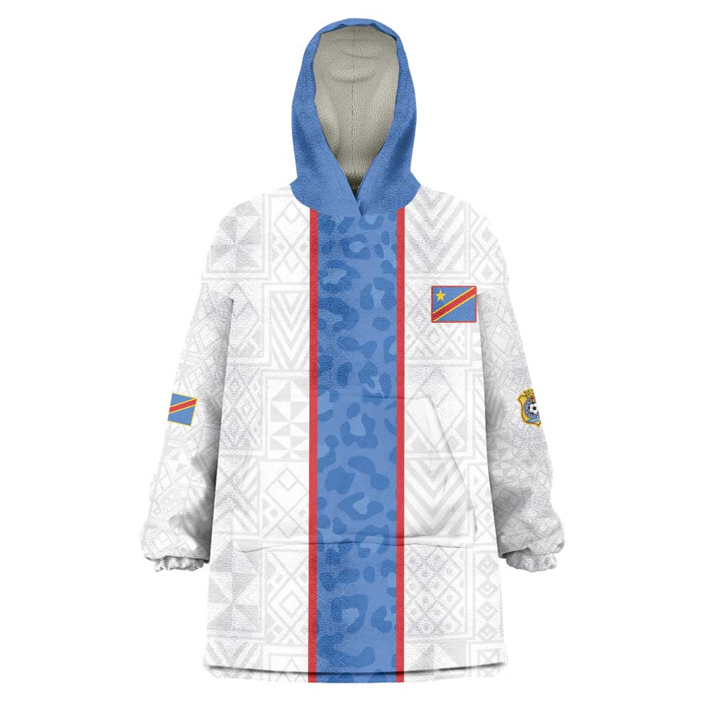 Afro DR Congo Football Custom Kid Wearable Blanket Hoodie Leopards Never Give Up - African Pride