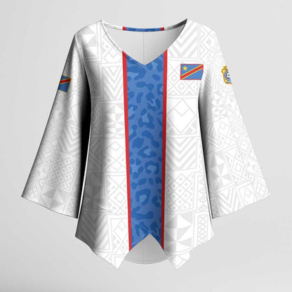 Custom DR Congo Football Kimono Sleeve Blouse Leopards Mix Kuba Raffia Pattern