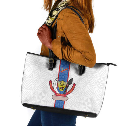 Afro DR Congo Football Leather Tote Bag Leopards Never Give Up - African Pride