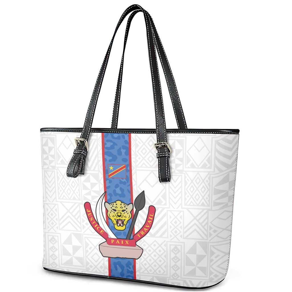 Afro DR Congo Football Leather Tote Bag Leopards Never Give Up - African Pride