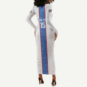 Afro DR Congo Football Custom Long Sleeve Bodycon Dress Leopards Never Give Up - African Pride