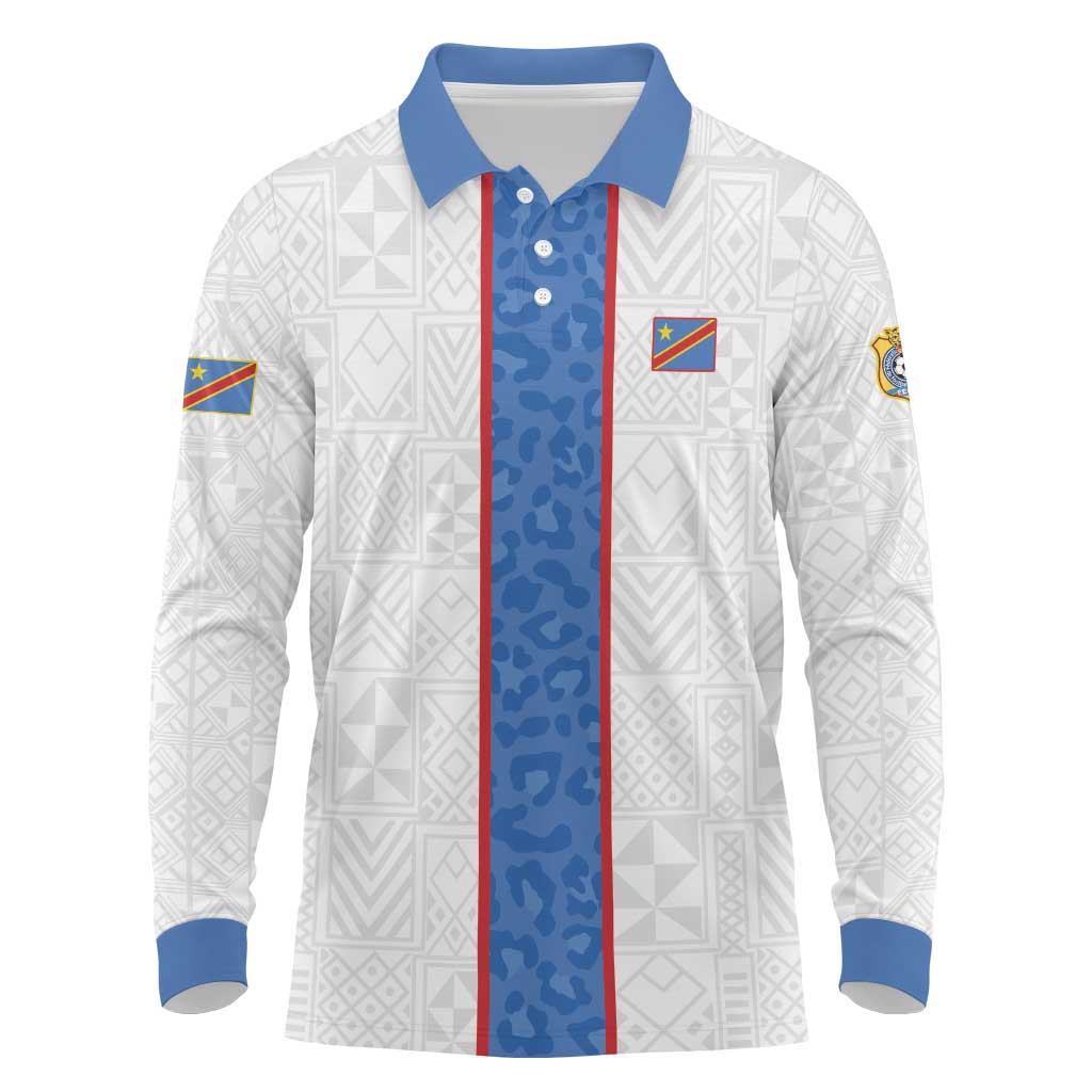 Afro DR Congo Football Custom Long Sleeve Polo Shirt Leopards Never Give Up - African Pride
