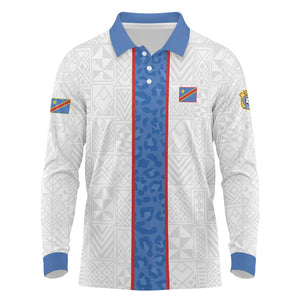 Afro DR Congo Football Custom Long Sleeve Polo Shirt Leopards Never Give Up - African Pride