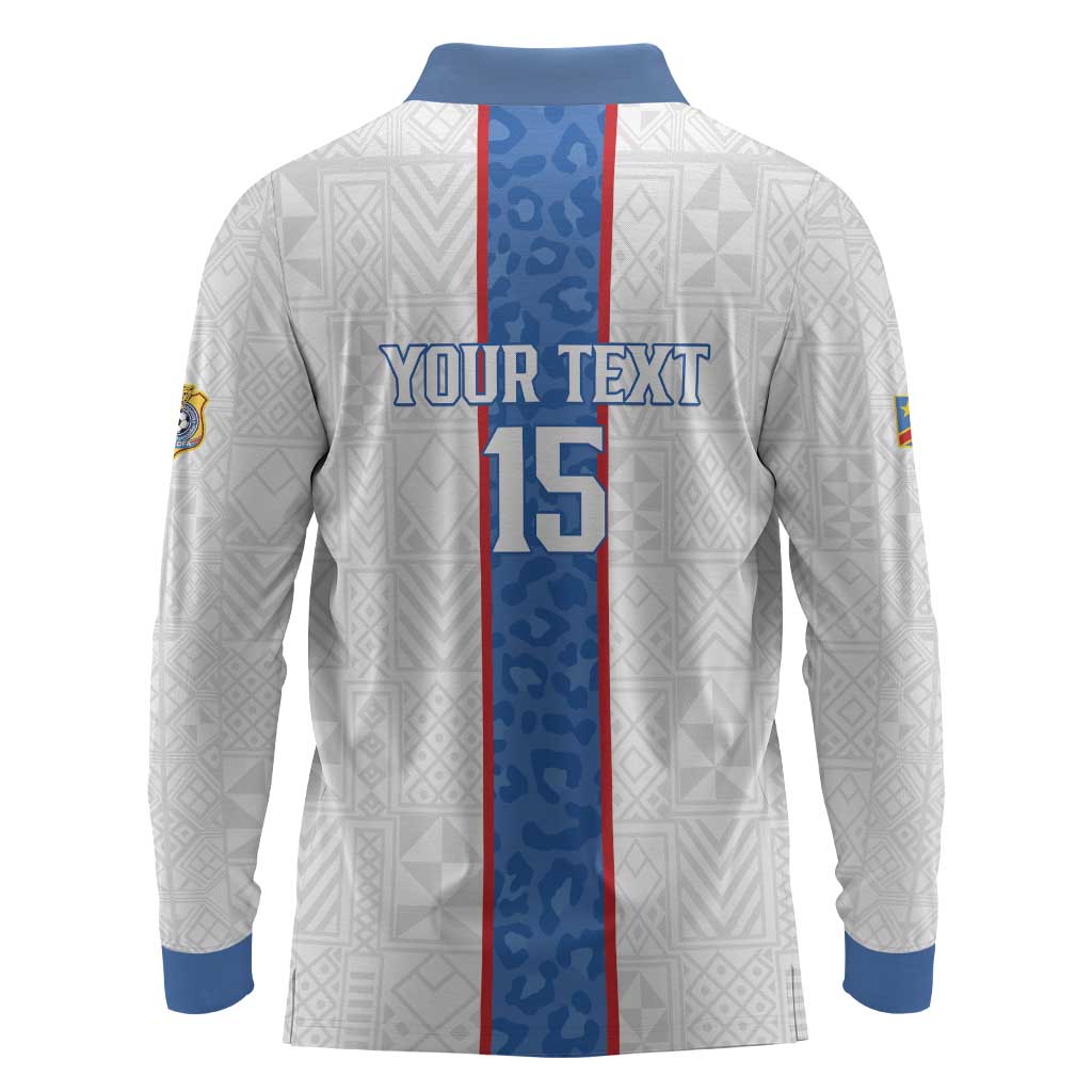 Afro DR Congo Football Custom Long Sleeve Polo Shirt Leopards Never Give Up - African Pride