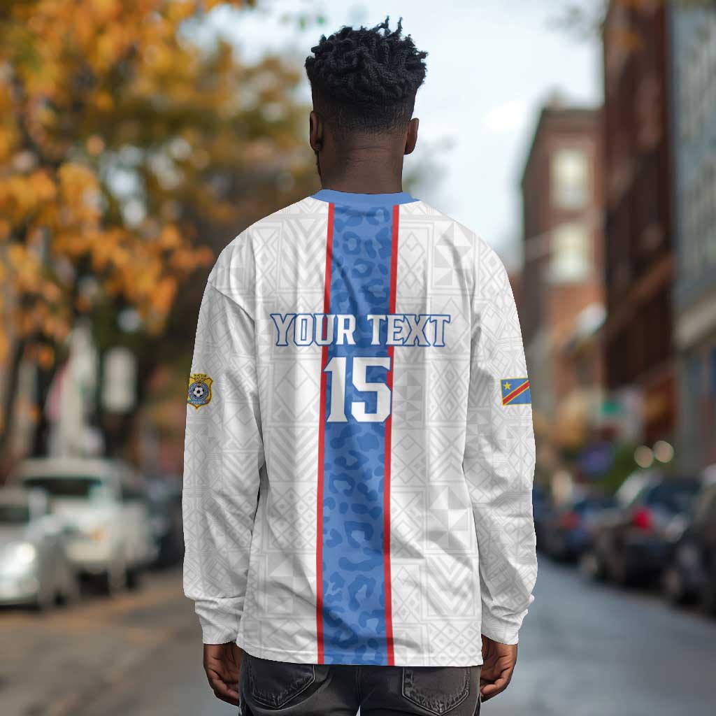 Afro DR Congo Football Custom Long Sleeve Shirt Leopards Never Give Up - African Pride