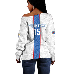 Afro DR Congo Football Custom Off Shoulder Sweater Leopards Never Give Up - African Pride