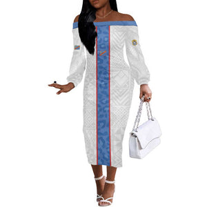 Afro DR Congo Football Custom Off The Shoulder Long Sleeve Dress Leopards Never Give Up - African Pride