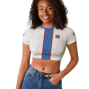 Afro DR Congo Football Custom Raglan Cropped T shirt Leopards Never Give Up - African Pride