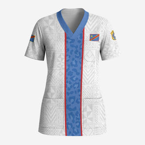 Afro DR Congo Football Custom Scrub Top Leopards Never Give Up - African Pride