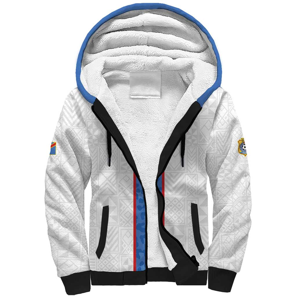 Afro DR Congo Football Custom Sherpa Hoodie Leopards Never Give Up - African Pride