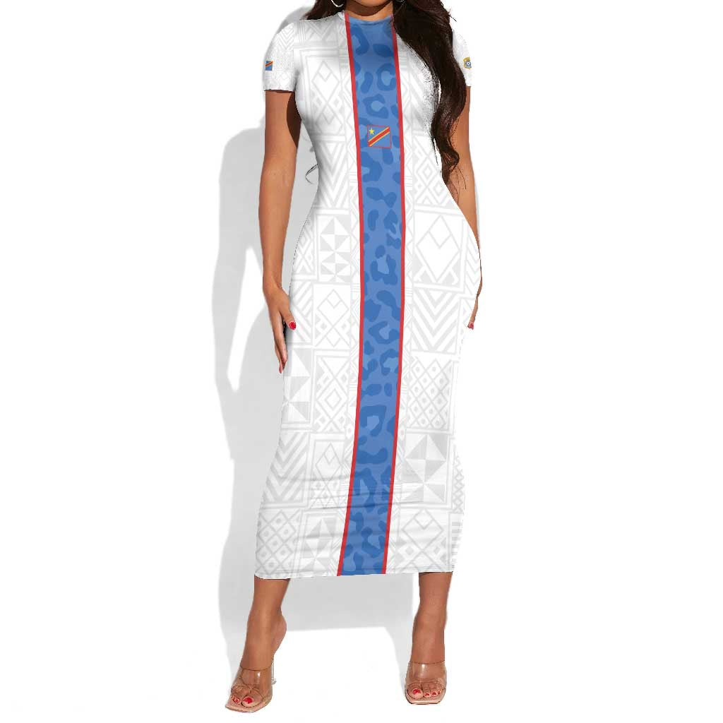 Afro DR Congo Football Custom Short Sleeve Bodycon Dress Leopards Never Give Up - African Pride