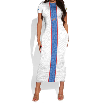 Afro DR Congo Football Custom Short Sleeve Bodycon Dress Leopards Never Give Up - African Pride