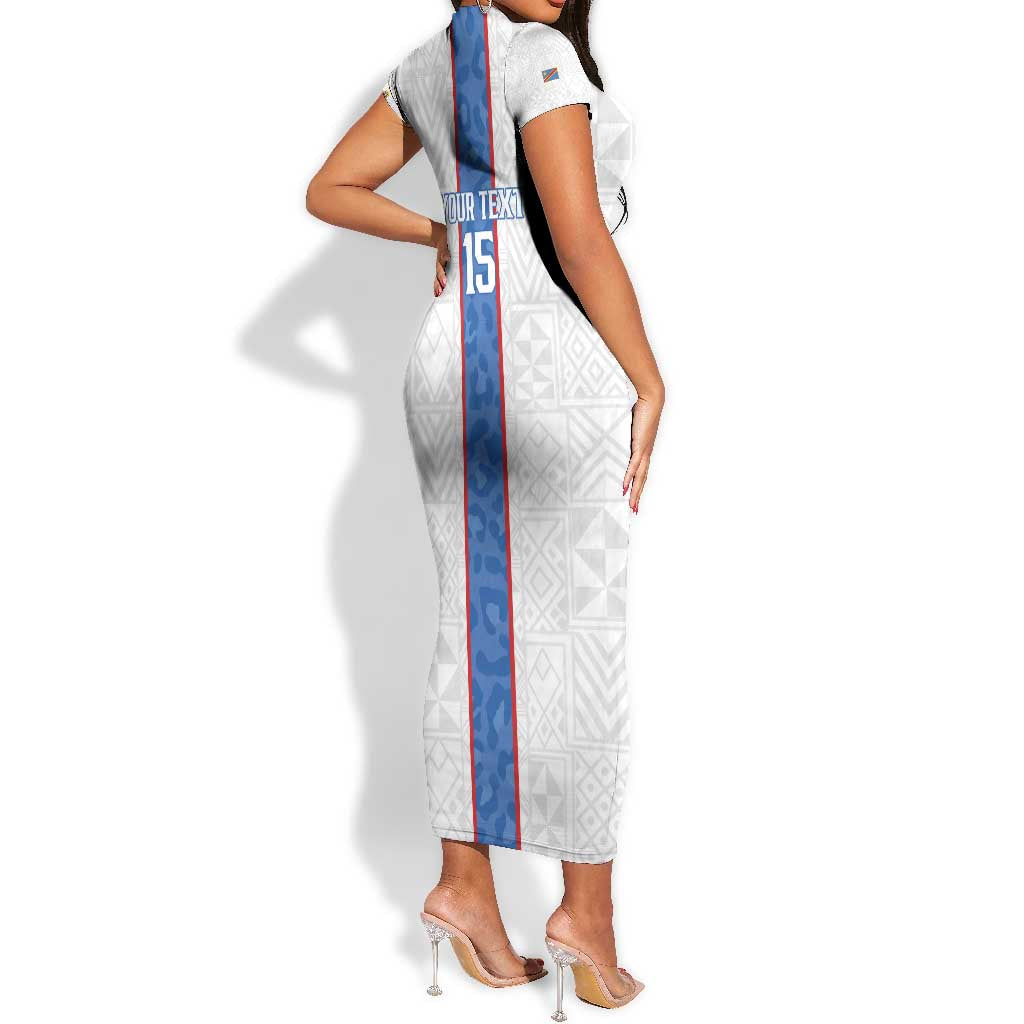 Afro DR Congo Football Custom Short Sleeve Bodycon Dress Leopards Never Give Up - African Pride