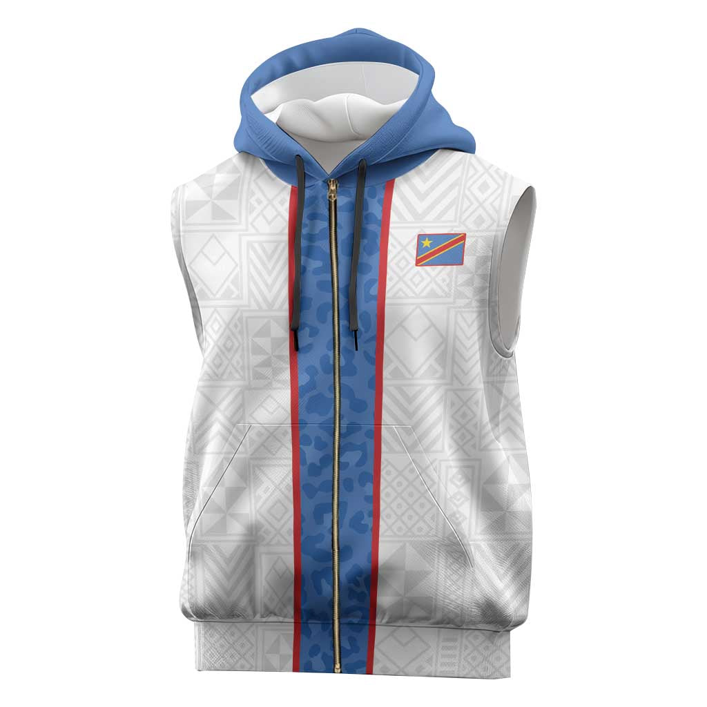 Afro DR Congo Football Custom Sleeveless Zip Hoodie Leopards Never Give Up - African Pride
