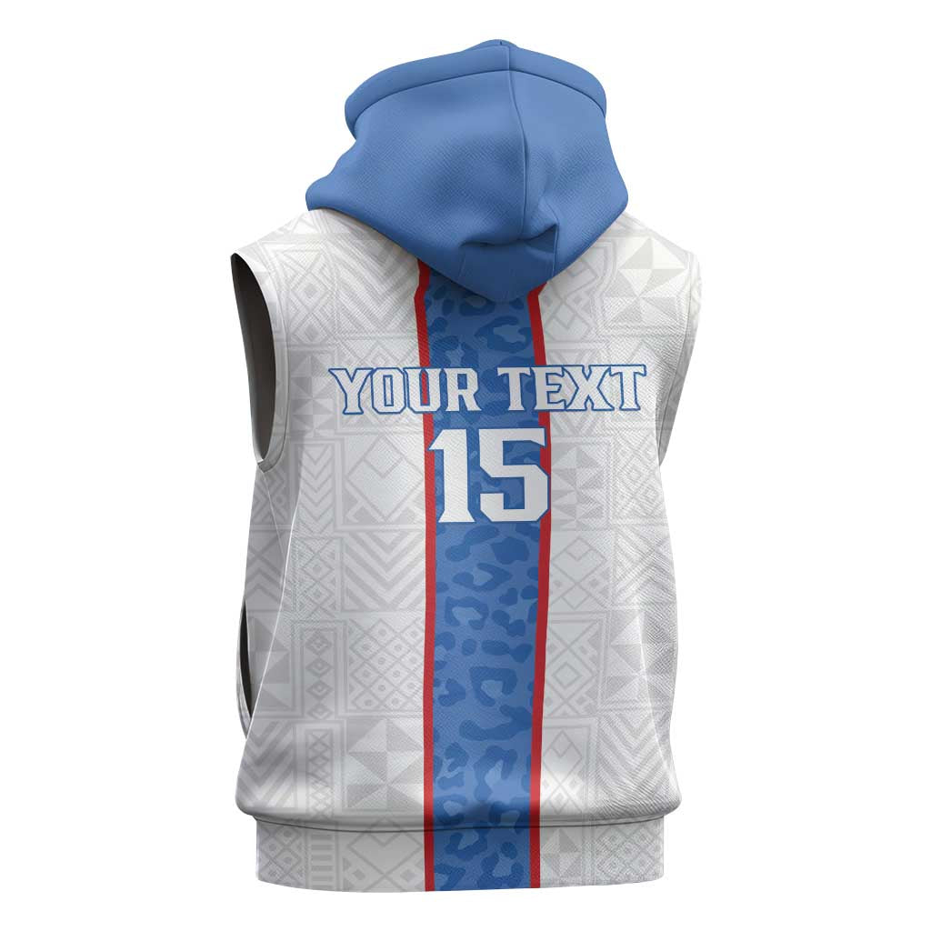 Afro DR Congo Football Custom Sleeveless Zip Hoodie Leopards Never Give Up - African Pride