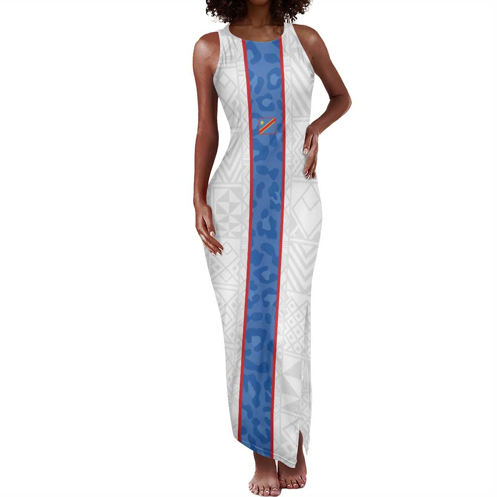 Afro DR Congo Football Custom Tank Maxi Dress Leopards Never Give Up - African Pride