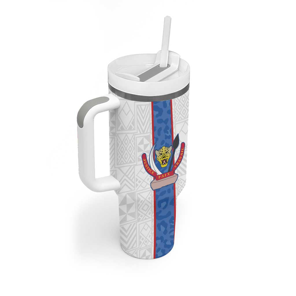 Afro DR Congo Football Custom Tumbler With Handle Leopards Never Give Up - African Pride
