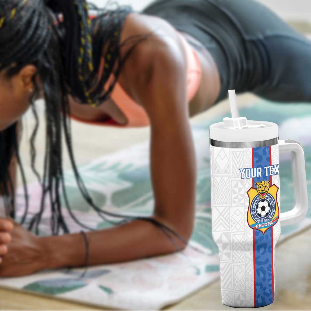 Afro DR Congo Football Custom Tumbler With Handle Leopards Never Give Up - African Pride