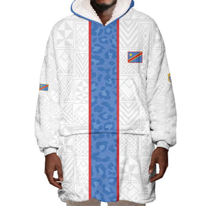 Afro DR Congo Football Custom Wearable Blanket Hoodie Leopards Never Give Up - African Pride